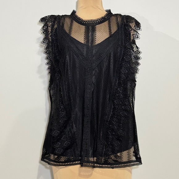 INC International Concept NWT Lace Mock Neck Sleeveless Top Black XXL Whimsigoth - Picture 6 of 13